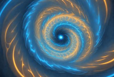 The primary subject of the image is a spiral pattern, which is a blue and yellow swirl. The setting is a blue and yellow background, creating a visually striking contrast. The visual style is a digital art or illustration, as the spiral pattern appears to be a digital creation. The colors and mood of the image are vibrant and energetic, with the blue and yellow hues evoking a sense of movement and dynamism.