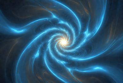 The primary subject of the image is a spiral pattern, which is the main object, scene, or focus of the image. The spiral pattern is set against a blue background, giving it a vibrant and lively appearance. The visual style of the image is digital art, as it is a computer-generated or digitally created pattern. The dominant colors in the image are blue and white, creating a sense of depth and contrast.