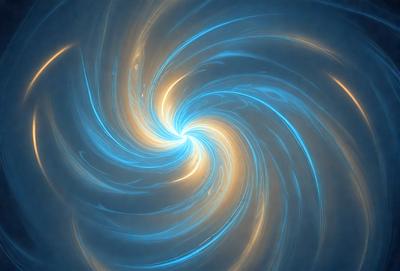 The primary subject of the image is a spiral pattern, which is a blue and yellow swirl. The setting is a dark background, and the visual style appears to be a digital art or illustration. The dominant colors in the image are blue and yellow, creating a vibrant and lively atmosphere.
