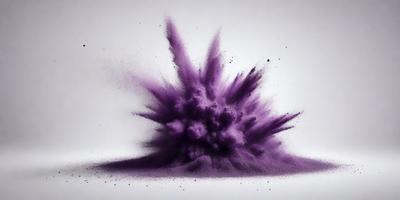 Purple explosion: The primary subject of the image is a purple explosion, which is the main focus of the scene. The setting is a white background, which provides a clean and uncluttered environment for the explosion. The visual style is a digital art or illustration, as the purple explosion is created through digital means. The colors and mood of the image are predominantly purple, which gives the scene a dramatic and intense atmosphere.