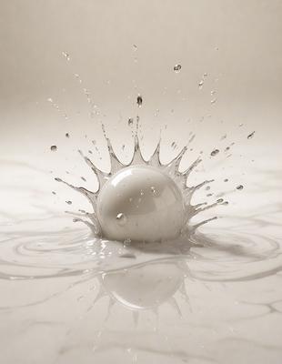 The primary subject of the image is a white, round, and shiny object, which appears to be a soap bubble. The setting is a white surface, possibly a table or a countertop. The visual style of the image is a close-up of the soap bubble, showcasing its details and texture. The colors and mood of the image are predominantly white, giving it a clean and fresh appearance.
