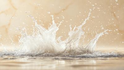 The primary subject of the image is a splash of water, which appears to be a white frothy wave. The setting is a white surface, possibly a wall or a table, where the water splash is taking place. The visual style of the image is a close-up of the water splash, showcasing the details of the frothy wave. The colors and mood of the image are predominantly white, giving it a clean and fresh appearance.