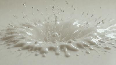 The primary subject of the image is a white, foamy substance, possibly milk or a similar liquid, that is splashing or spraying onto a surface. The setting appears to be a white background, which contrasts with the white substance. The visual style of the image is a close-up of the foamy substance, showcasing its texture and details. The colors and mood of the image are predominantly white, giving it a clean and fresh appearance.