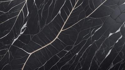 The primary subject of the image is a close-up of a black and white marble tile. The setting is a black and white marble tile, which serves as the background. The visual style is a close-up of the marble tile, showcasing its intricate patterns. The colors and mood of the image are predominantly black and white, giving it a classic and elegant appearance.