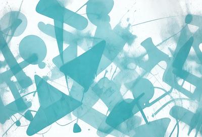 The primary subject of the image is a blue and white painting featuring a variety of shapes and designs. The setting is a white background, which provides a clean and uncluttered appearance. The visual style is a mix of digital art and illustration, creating a unique and artistic representation. The dominant colors are blue and white, which contribute to a calm and soothing atmosphere.