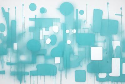 The primary subject of the image is a painting or drawing featuring a person and a chair. The setting is a white background, and the visual style appears to be a combination of digital art and illustration. The colors and mood of the image are predominantly blue, creating a calm and serene atmosphere.