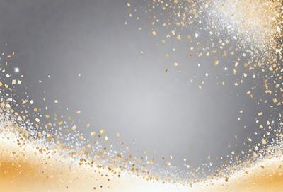 The primary subject of the image is a large, shiny, and colorful circle. The circle is surrounded by a backdrop of a gray, cloudy sky. The visual style of the image is a combination of a photo and digital art, creating a unique and eye-catching effect. The colors and mood of the image are predominantly gold and silver, giving it a warm and inviting atmosphere.