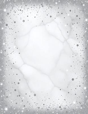 The primary subject of the image is a white marble surface with a pattern of stars on it. The setting is a white background, and the visual style is a digital art or illustration. The dominant colors are white and silver, creating a clean and elegant atmosphere.