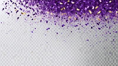 The primary subject of the image is a white background with a pattern of gold and purple confetti. The setting is a white wall, and the visual style is a digital art or illustration. The dominant colors are gold, purple, and white, creating a festive and celebratory atmosphere.