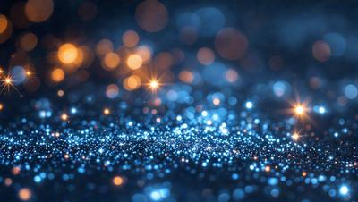 The primary subject of the image is a blue background with a pattern of bright, shining lights. The setting appears to be a dark, starry night, with the lights creating a mesmerizing effect. The visual style of the image is a combination of a photo and digital art, as it captures the beauty of the night sky with the bright lights. The colors and mood of the image are predominantly blue, with the bright lights adding a sense of warmth and energy to the scene.