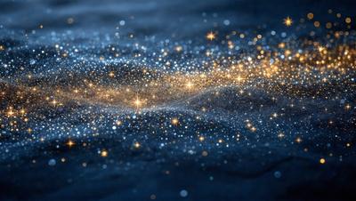 The primary subject of the image is a bright, shining star field. The setting is a dark, starry sky, with the star field as the main focus. The visual style is a digital art or illustration, creating a vibrant and captivating scene. The colors and mood of the image are predominantly blue and bright, with a sense of wonder and awe.