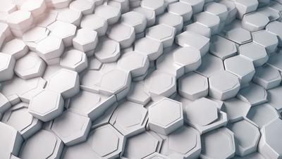 The primary subject of the image is a white, geometric pattern. The pattern is composed of numerous small white hexagons arranged in a complex, interconnected manner. The setting is a white background, which provides a clean and minimalist appearance to the pattern. The visual style of the image is a combination of digital art and illustration, as the hexagons are intricately arranged and the overall composition is visually appealing. The colors and mood of the image are predominantly white, giving it a clean, modern, and