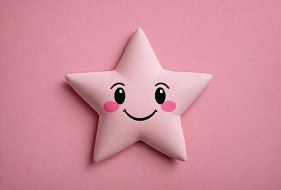 The primary subject of the image is a pink star with a smiling face drawn on it. The setting is a pink background, which adds to the overall mood of the image. The visual style is a combination of digital art and illustration, creating a unique and playful appearance. The colors and mood of the image are predominantly pink, which gives it a warm and cheerful atmosphere.