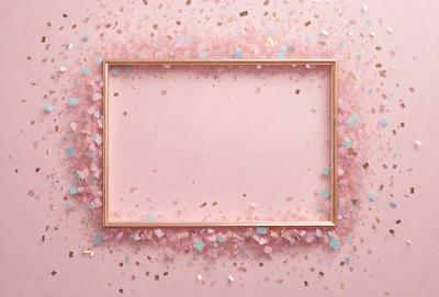 The primary subject of the image is a pink frame with a gold border. The frame is placed on a pink background, which creates a warm and inviting atmosphere. The visual style of the image is a combination of photo and digital art, as it features a close-up of the frame with a pink background. The colors and mood of the image are predominantly pink and warm, giving it a cozy and welcoming feel.