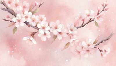 The primary subject of the image is a branch with pink flowers on it. The setting is a pink background, which adds to the overall mood of the scene. The visual style is a painting, which gives the image a more artistic and detailed appearance. The colors and mood of the image are predominantly pink, creating a warm and inviting atmosphere.