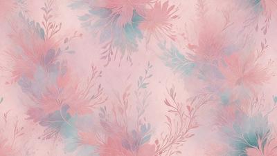 The primary subject of the image is a pink and blue floral pattern. The setting is a pink background, and the visual style is a combination of digital art and illustration. The dominant colors are pink and blue, creating a warm and inviting atmosphere.