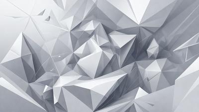 The primary subject of the image is a large, intricate, and geometric design made up of many triangles. The setting is a white background, which provides a clean and minimalist appearance. The visual style is a combination of digital art and illustration, creating a unique and eye-catching pattern. The dominant colors are white and gray, giving the design a modern and sophisticated feel.
