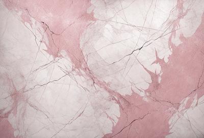 The primary subject of the image is a marble wall with a pinkish hue. The setting is a room with a pink marble wall, and the visual style is a close-up of the wall. The colors and mood of the image are predominantly pink, creating a warm and inviting atmosphere.