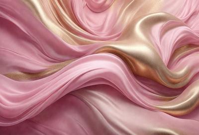 The primary subject of the image is a pink fabric, which is the main object, scene, or focus of the image. The setting or background consists of a pink and gold fabric, creating a visually appealing and elegant atmosphere. The visual style of the image is a combination of photo and digital art, as it appears to be a close-up of the fabric with a slightly blurred background. The colors and mood of the image are predominantly pink and gold, giving it a warm and luxurious feel