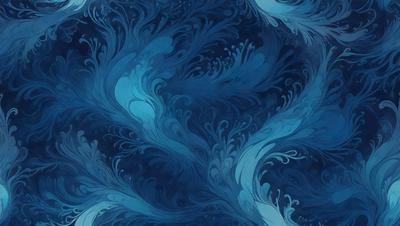 The primary subject of the image is a blue ocean with waves and swirls. The setting is the ocean, and the visual style is a digital art or illustration. The dominant colors are blue and white, creating a serene and calming atmosphere.