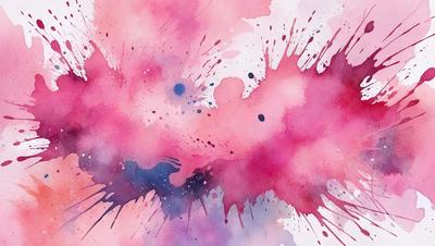 The primary subject of the image is a painting of a pink and purple background with a splash of red. The setting is a canvas, and the visual style is a watercolor painting. The colors and mood of the painting are vibrant and lively, with the pink and purple hues creating a warm and inviting atmosphere.