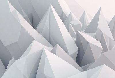The primary subject of the image is a large mountain made of white paper. The setting is a white background, and the visual style is a digital art or illustration. The dominant colors are white and gray, creating a clean and minimalist atmosphere.