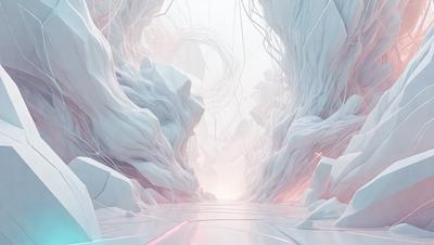 The primary subject of the image is a white, wavy, and curvy structure that resembles a cave or a tunnel. The setting is a white, abstract, and futuristic environment, with a backdrop of a white, wavy, and curvy wall. The visual style is digital art, as the image is a digital rendering of a cave or a tunnel. The colors and mood of the image are predominantly white, giving it a clean, futuristic, and abstract appearance.