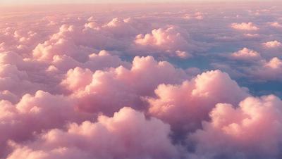 The primary subject of the image is a cloudy sky filled with pink clouds. The setting is a vast, open space with no visible landmarks or objects. The visual style is a natural, outdoor scene with a focus on the clouds. The colors and mood of the image are predominantly pink, creating a serene and peaceful atmosphere.