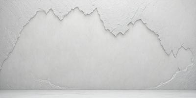 The primary subject of the image is a white wall with a large crack in it. The setting is a room with a white surface, and the visual style is a photo. The crack in the wall is the main focus of the image, and the overall atmosphere is somewhat eerie or unsettling.