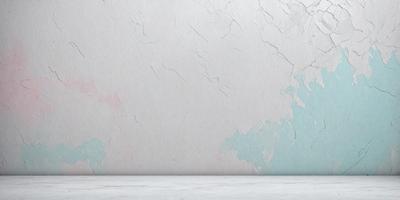 The primary subject of the image is a white wall with a blue and pink pattern. The setting is a room with a white surface, and the visual style is a photo. The dominant colors are white, blue, and pink, creating a calm and soothing atmosphere.