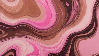 The primary subject of the image is a close-up of a pink and brown swirling pattern, which appears to be a painting or a digital artwork. The setting is a wall, and the visual style is a mix of artistic and digital elements. The dominant colors in the image are pink and brown, creating a warm and vibrant atmosphere.