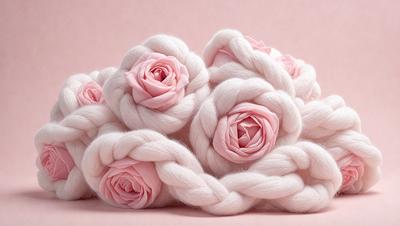 The primary subject of the image is a bouquet of pink roses. The roses are arranged in a circular pattern, creating a visually appealing display. The setting is a pink background, which complements the roses and adds to the overall mood of the image. The visual style is a close-up of the roses, showcasing their details and texture. The colors and mood of the image are predominantly pink, creating a warm and inviting atmosphere.
