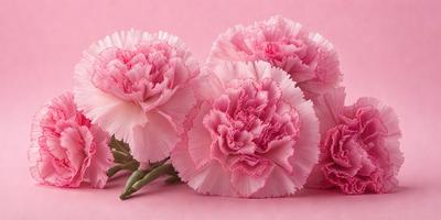 The primary subject of the image is a bouquet of three pink flowers. The flowers are placed on a pink surface, which adds to the overall mood and visual style of the image. The flowers are the main focus of the image, and their vibrant pink color creates a warm and inviting atmosphere.