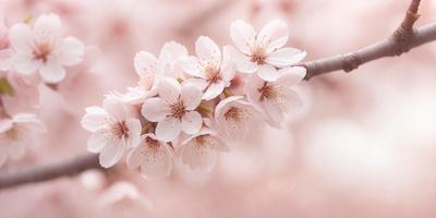 The primary subject of the image is a branch with pink flowers on it. The setting is a pink background, which adds to the overall mood of the image. The visual style is a close-up of the flowers, showcasing their details and beauty. The colors and mood of the image are predominantly pink, creating a warm and inviting atmosphere.