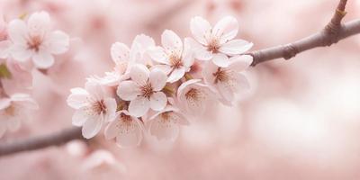 The primary subject of the image is a branch with pink flowers on it. The setting is a pink background, which adds to the overall mood of the image. The visual style is a close-up of the flowers, showcasing their details and beauty. The colors and mood of the image are predominantly pink, creating a warm and inviting atmosphere.