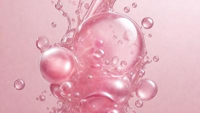 The primary subject of the image is a close-up of a pink bubble, which is the main object in the scene. The setting is a pink background, which adds to the overall mood of the image. The visual style is a combination of a photo and digital art, creating a unique and eye-catching effect. The dominant colors are pink and purple, giving the image a warm and inviting atmosphere.