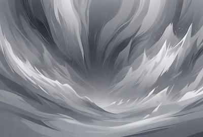 The primary subject of the image is a large, dark, and stormy-looking wave. The setting is a gray and white ocean, with the wave being the main focus of the scene. The visual style is a combination of digital art and illustration, creating a dramatic and intense atmosphere. The dominant colors are gray and white, with the wave being the most prominent feature in the image.