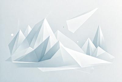 The primary subject of the image is a mountainous landscape, featuring a series of snow-capped mountains. The setting is a white background, which provides a clean and minimalist appearance. The visual style is a combination of digital art and illustration, creating a unique and intricate design. The dominant colors are shades of white and gray, which contribute to a calm and serene atmosphere.