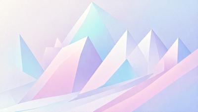 The primary subject of the image is a large, colorful mountain. The mountain is made up of various triangular shapes, creating a visually striking and unique landscape. The setting is a blue sky, which serves as a beautiful backdrop for the mountain. The visual style of the image is a combination of digital art and illustration, giving it a vibrant and artistic appearance. The dominant colors in the image are blue, pink, and white, creating a sense of depth and contrast. Overall, the image evokes a