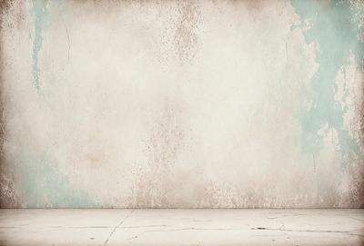 The primary subject of the image is a white wall with a brown stain. The setting is a room with a concrete floor. The visual style is a photo, and the colors and mood are predominantly neutral, with a slightly aged appearance due to the brown stain on the wall.