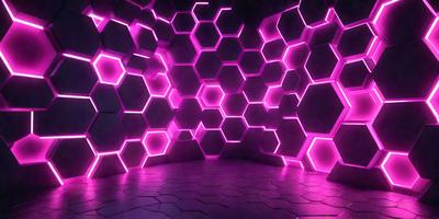The primary subject of the image is a pink and purple wall with a honeycomb pattern. The setting is a room with a purple and pink honeycomb wall, which creates a unique and visually striking atmosphere. The visual style of the image is a combination of digital art and illustration, giving it a modern and artistic appearance. The dominant colors in the image are pink and purple, which create a warm and inviting mood.