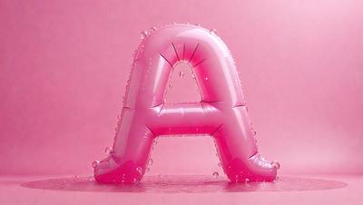 The primary subject of the image is a large, inflatable pink letter A. The setting is a pink background, which creates a visually striking contrast with the pink letter A. The visual style is a combination of photo and digital art, as the letter A appears to be a 3D model or a digital illustration. The colors and mood of the image are predominantly pink, giving it a warm and vibrant atmosphere.