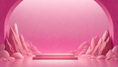The primary subject of the image is a large, pink, illuminated wall. The setting is a pink room with a large, pink, illuminated wall. The visual style is digital art, and the colors and mood are predominantly pink, creating a warm and inviting atmosphere.