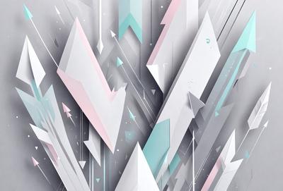 The primary subject of the image is a large, colorful, and abstract artwork featuring a combination of pink, blue, and white colors. The setting is a white wall, and the visual style appears to be a digital art or illustration. The artwork creates a vibrant and lively atmosphere, with the various shapes and colors creating a dynamic and engaging visual experience.