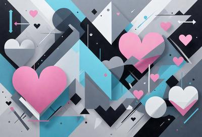 The primary subject of the image is a colorful and abstract heart-shaped design. The heart is surrounded by various geometric shapes and patterns, creating a visually appealing and artistic composition. The setting is a black and white background, which contrasts with the vibrant colors of the heart and its surroundings. The visual style of the image is a combination of digital art and illustration, showcasing the artist's creativity and skill in designing a unique and eye-catching piece. The colors and m