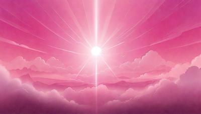 The primary subject of the image is a sunrise, with the sun shining through the clouds. The setting is a pink sky, which adds a warm and serene atmosphere to the scene. The visual style is a combination of digital art and illustration, creating a vibrant and dynamic image. The colors and mood convey a sense of hope and renewal, as the sun rises and brings a new day.