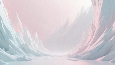 The primary subject of the image is a snowy mountain landscape. The setting is a mountainous area with a pinkish hue, giving it a unique and serene atmosphere. The visual style of the image is a digital art or illustration, showcasing the artist's creativity and skill in depicting the mountainous terrain. The colors and mood of the image are predominantly pink, which adds a sense of warmth and tranquility to the scene.