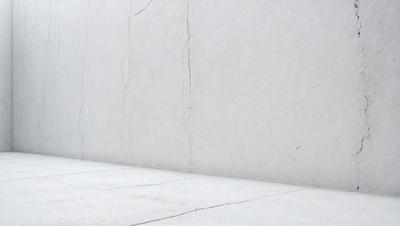 The primary subject of the image is a white wall with a crack in it. The setting is a concrete wall, and the visual style is a photo. The colors and mood of the image are predominantly white, giving it a clean and minimalist appearance.