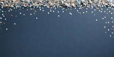 The primary subject of the image is a blue background with a pattern of silver coins scattered across it. The setting appears to be a dark room, and the visual style is a combination of a photo and digital art. The dominant colors are blue and silver, creating a calm and serene atmosphere.