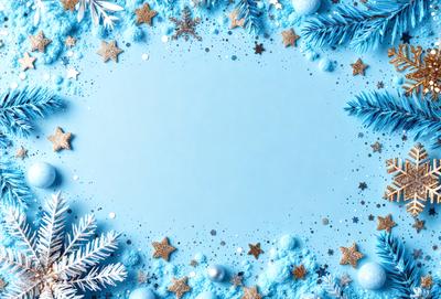 The primary subject of the image is a blue circle with a white background. The circle is filled with white stars, creating a visually appealing and festive appearance. The setting is a snowy background, which adds to the overall atmosphere of the image. The visual style is a combination of digital art and illustration, creating a unique and eye-catching design. The colors and mood of the image are predominantly blue and white, with the white stars adding a touch of brightness and warmth to the scene.